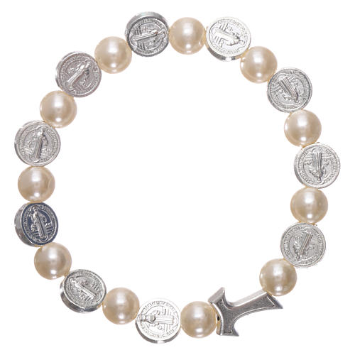 Rosary decade bracelet in plastic with metal Tau cross and 5x6 mm grains, Saint Benedict 2