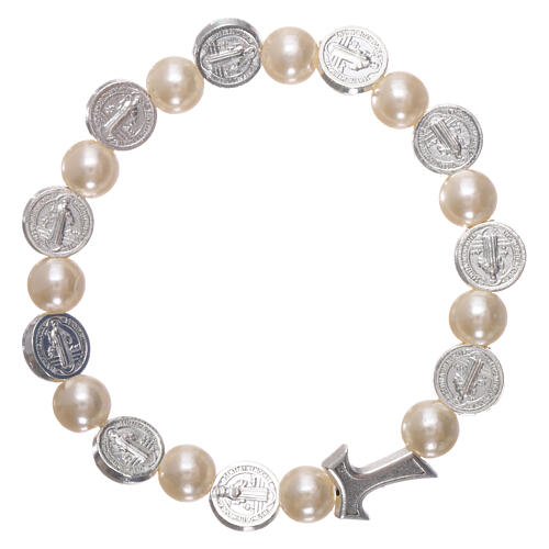 One decade rosary bracelet in plastic with metal Tau cross and 5x6 mm beads, St Benedict 2