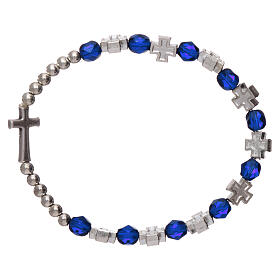 Single decade rosary bracelet in plastic with 3x3 mm blue beads