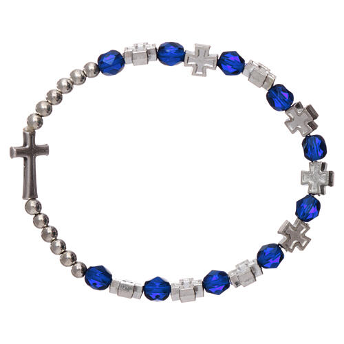 Single decade rosary bracelet in plastic with 3x3 mm blue beads 1