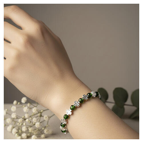 Pulsera decena elástico granos plástico granos 3 mm verde 2