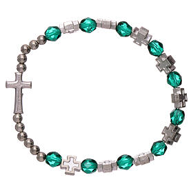 Single decade rosary bracelet in plastic with 3x3 mm green beads