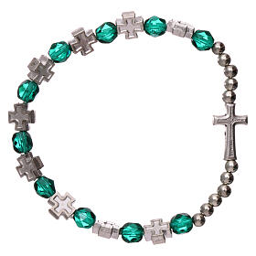 Single decade rosary bracelet in plastic with 3x3 mm green beads