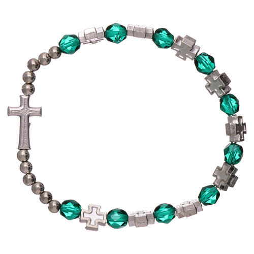 Single decade rosary bracelet in plastic with 3x3 mm green beads 1