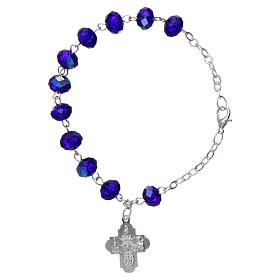 Rosary decade bracelet with 4x6 mm faceted grains and fastener, blue