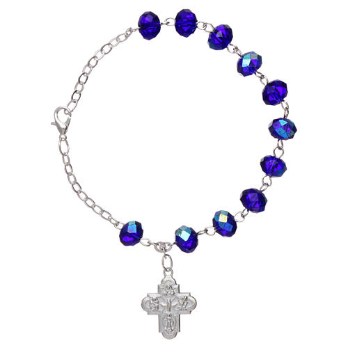 Rosary decade bracelet with 4x6 mm faceted grains and fastener, blue 1