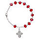 Zehner Armband roten Perlen 4x6mm mit Kreuz s1