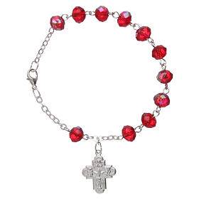 One decade rosary bracelet with 4x6 mm faceted ruby red beads and clasp