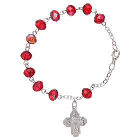 One decade rosary bracelet with 4x6 mm faceted ruby red beads and clasp