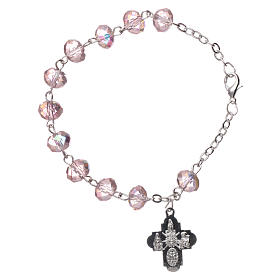 Zehner Armband rosa Perlen 4x6mm mit Kreuz