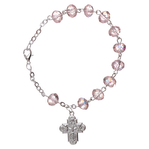 Zehner Armband rosa Perlen 4x6mm mit Kreuz 1