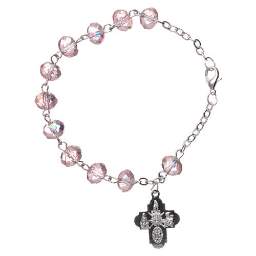 Zehner Armband rosa Perlen 4x6mm mit Kreuz 2
