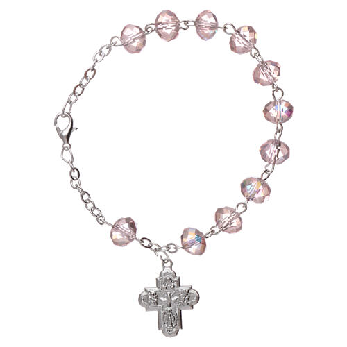 One decade rosary bracelet with 4x6 mm faceted pink beads and clasp 1