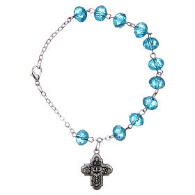 Zehner Armband 4x6mm mit Kreuz hellblauen Perlen