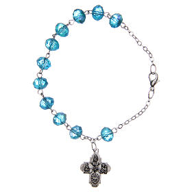 Zehner Armband 4x6mm mit Kreuz hellblauen Perlen