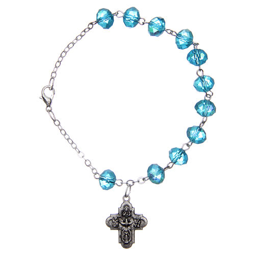 Zehner Armband 4x6mm mit Kreuz hellblauen Perlen 1