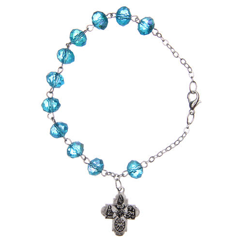 Zehner Armband 4x6mm mit Kreuz hellblauen Perlen 2