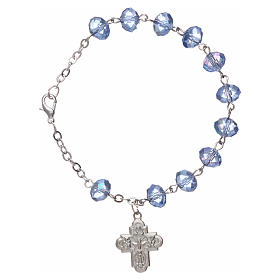 Zehner Armband hellblauen Perlen 4x6mm mit Kreuz