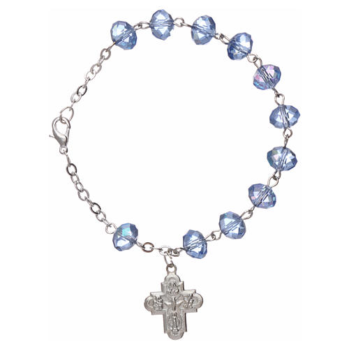 Zehner Armband hellblauen Perlen 4x6mm mit Kreuz 1