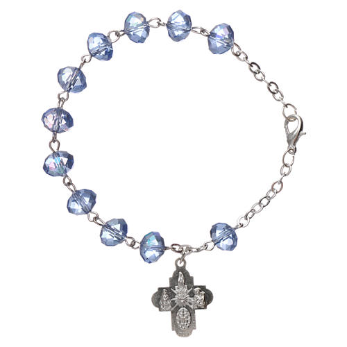 Zehner Armband hellblauen Perlen 4x6mm mit Kreuz 2