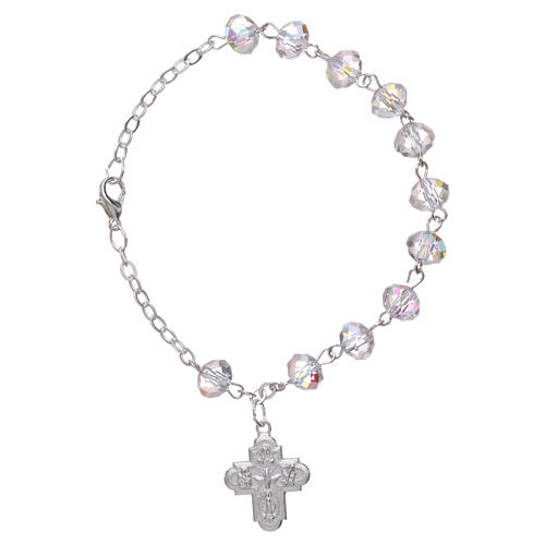 One decade rosary bracelet with 4x6 mm faceted clear beads and clasp 1