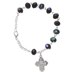 Rosary decade bracelet with 4x6 mm faceted grains and fastener, iridescent black