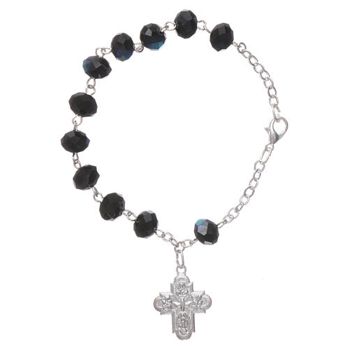 Rosary decade bracelet with 4x6 mm faceted grains and fastener, iridescent black 1