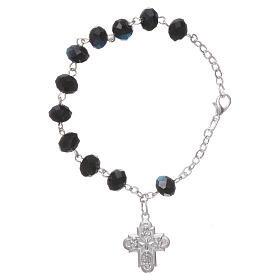 One decade rosary bracelet with 4x6 mm faceted iridescent black beads and clasp