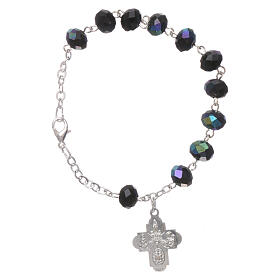 One decade rosary bracelet with 4x6 mm faceted iridescent black beads and clasp