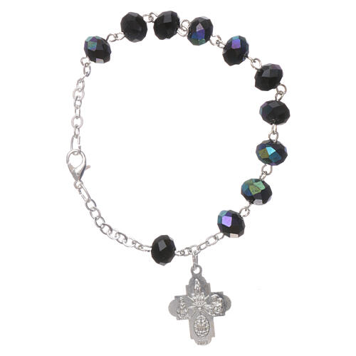 One decade rosary bracelet with 4x6 mm faceted iridescent black beads and clasp 2