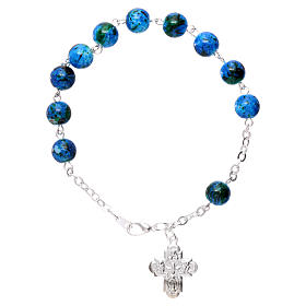 Zehner Armband blauen Glas Perlen 6mm mit Kreuz