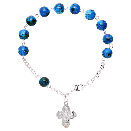 Zehner Armband blauen Glas Perlen 6mm mit Kreuz 2