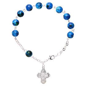 Rosary decade bracelet in glass with 6x6 mm grains and fastener, blue