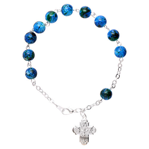 Rosary decade bracelet in glass with 6x6 mm grains and fastener, blue 1