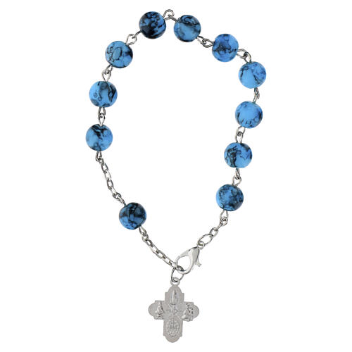 Bracciale decina con chiusura grani vetro maculati blu grani 6 mm 2