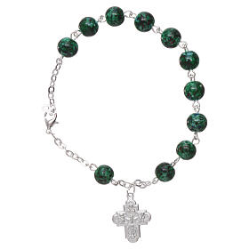 One decade rosary bracelet with 6x6 mm green spotted  glass beads and clasp
