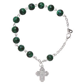 One decade rosary bracelet with 6x6 mm green spotted  glass beads and clasp