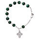 One decade rosary bracelet with 6x6 mm green spotted  glass beads and clasp s2