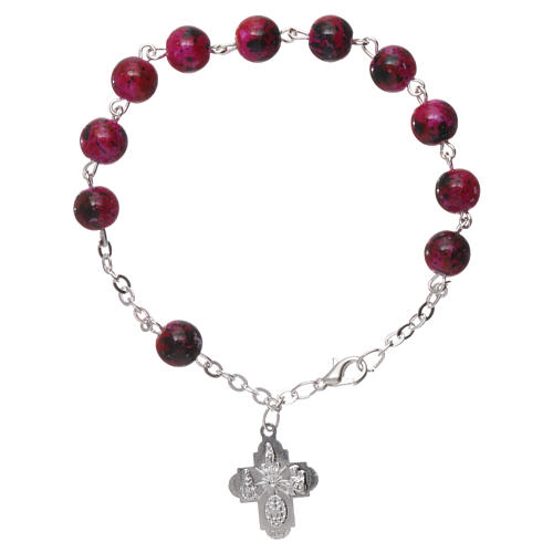 Zehner Armband violetten Glas Perlen 5mm mit Kreuz 2