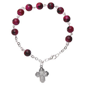 Rosary decade bracelet in glass with 5x5 mm grains and fastener, purple