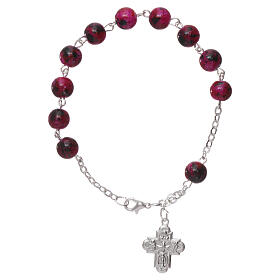 One decade rosary bracelet with 5x5 mm purple spotted glass beads and clasp