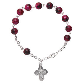 One decade rosary bracelet with 5x5 mm purple spotted glass beads and clasp