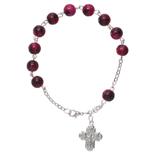One decade rosary bracelet with 5x5 mm purple spotted glass beads and clasp 1