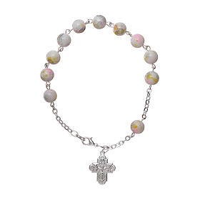 Zehner Armband weissen Glas Perlen 6mm mit Kreuz