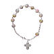One decade rosary bracelet with 6x6 mm white spotted glass beads and clasp s1