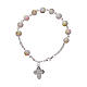 One decade rosary bracelet with 6x6 mm white spotted glass beads and clasp s2