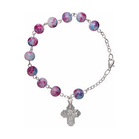 Zehner Armband rosa Glas Perlen 6mm mit Kreuz