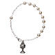 Rosary decade bracelet in white glass with 6x6 mm grains, fastener and chalice pendant s1