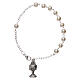 One decade rosary bracelet with 3 mm white glass beads, clasp and chalice charm s1