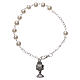 One decade rosary bracelet with 3 mm white glass beads, clasp and chalice charm s2